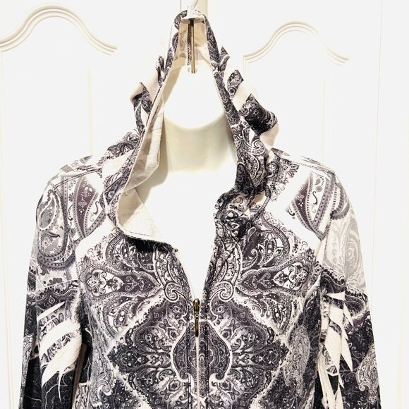 One World-Live and let Live-Silver Studded Y2K Zip Up Hoodie Sweater-PL-Pockets - Picture 2 of 16